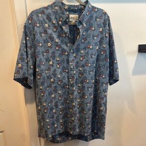 Reyn Spooner Blue and Red Commemorative Pattern Hawaiian Shirt